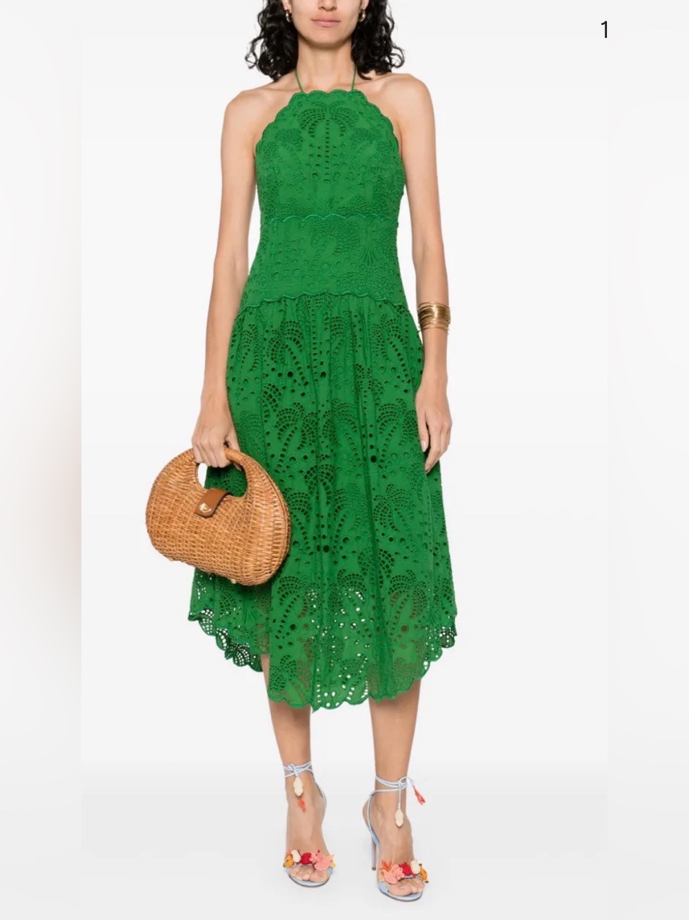 FARM Rio Green Eyelet Halter Dress